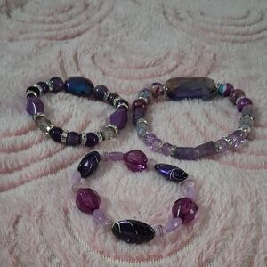 Elegant Purple Beaded Bracelet Set
